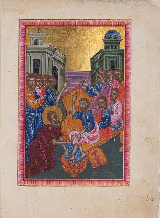 Miniatura del lavatorio de los pies en el Códice Vaticano Armenio 40