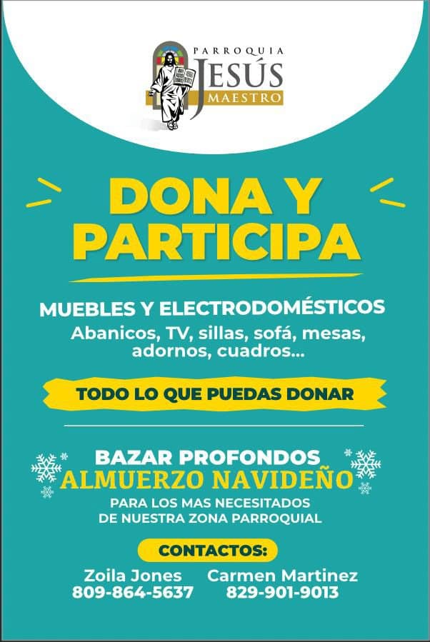 Cartel Dona y participa: bazar pro fondos para el almuerzo navideño